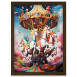 Magical Carousel in Rainbow Clouds Bright Bold Vibrant Fantasy Kids Bedroom Baby Nursery Artwork Framed Wall Art Print A4