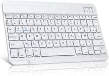 Clavier Bluetooth pour iPad/iPad Pro/iPad Air/Tablette Samsung/Xiaomi Pad/Lenovo/Mac, AZERTY Français Clavier Léger Rechargeable Portables pour Système iOS, Android,Windows, Blanc