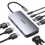 Adaptateur USB C vers HDMI Double, Station d'accueil Double écran 8-en-1 avec 2 Ports HDMI, DisplayPort, VGA, PD, USB A&C 2.0, Adaptateur Multi-écrans MOKiN Hub pour Dell/HP/Lenovo