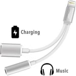 Double Adaptateur Prise Jack-Lightning pour IPHONE 8 Audio 3.5mm Cable 2 en 1 Chargeur APPLE-Couleur:ARGENT YY86