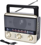 Kannettava AM-FM-radio, transistori lyhytaaltoretro-vintage-radio Bluetooth-tuettu aurinko-/akku- tai verkkovirta