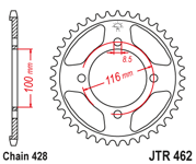 Bakdrev JT Kawasaki KX85 428: KX85 01-23 54T Stål