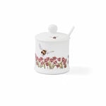 RW WN4091-XD Royal Worcester Wrendale Designs Flight of The Bumble Bee Lidded Conserve Pot with Spoon, Ceramic, White