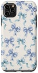 Coque pour iPhone 11 Pro Max Charmant ruban en toile bleue et blanche avec nœuds en forme de fleur