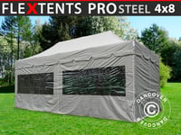 Snabbtält Depåtält Easy-up tält Eventtält Partytält FleXtents PRO Steel "Peaked" 4x8m Latte, inkl. 6 sidor