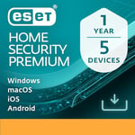 ESET HOME Security Premium | 5 Devices | 1 Year | Antivirus, Password Manager, Secure Data, Browser Privacy & Security included | Windows, MacOs, Android & iOS | Official UK Activation Code by email