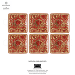 Versace Rosenthal - Medusa Garland Red - Set 6 Cups/Saucers Square Flat