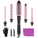 LANDOT 5-in-1 Curling Tongs Wand Set: Curling Iron Set with Thermal Brush 38mm and 4 Interchangeable Ceramic Curling Wands (9mm-32mm) - Hair Curler Instant Heat Up Long Lasting Curls