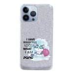 coque Iphone 13 PRO paillettes argent chat pelotte