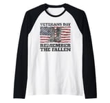 Veterans Day Remember the Fallen USA Flag Soldiers Boots Raglan Baseball Tee