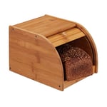 Relaxdays 10024208 Bamboo Bread Bin, Rolling Front Lid, Aroma-Preserving Storage Box, Natural