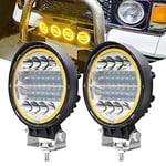 2Pcs 96W LED Work Light,4.5" Halo Ring Headlight Amber LED Light Pods Spot Flood