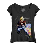 T-Shirt Femme Col Echancré Gotenks Attaque Ki Dragon Ball Z Fusion Trunks Manga Anime