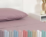 TRAMAS+ Drap Simple 90x200, 100% Coton, Linge de lit, Drap et 1 taie d'oreiller, certifié Standard 100 par Oeko-TEX - Aubergine