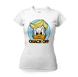 T-Shirt Femme Col Rond Donald Trump - Quack Off Parodie Film Président Anime