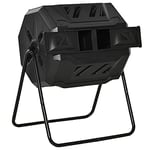 Outsunny Composteur de Jardin - bac à Compost pour déchets - Rotatif 360° - Double Chambre 160 L - Acier PP Noir