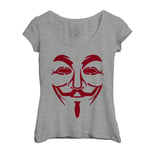 T-Shirt Femme Col Echancré Visage Anonymous Rouge Hacker