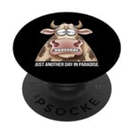 Just Another Day In Paradise Cow Humour Sarcasme Femmes Hommes PopSockets PopGrip Adhésif