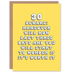 Birthday Card 30th Hangovers Now Last Three Days Funny Joke Humour Greeting Card