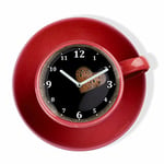 FLEXISTYLE Horloge Murale Moderne pour Cuisine - Motif Tasse Perfetta - Rouge - Verre Acrylique - Impression UV - Fabriqué en Union Européenne 30 x 31 cm