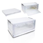 SIC Boîte de Rangement Pliable Transparente avec porte d'entrée,Caisses de Rangement en Plastique,Organisateur Coffre de Voiture,Armoires,Maison,Garde-Manger,Bureau, (42 x 28 x 21 cm, blanc)