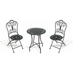 Table de set extérieure et 2 chaises pliantes en fer forgé portofino Black - Black