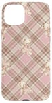 Coque pour iPhone 15 Plus Adorable ours en peluche Coquette Rose Plaid doux Fille Vintage