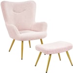 Yaheetech - Fauteuil à Oreilles avec Tabouret en Polyester Fauteuil de Télévision en Peluche Design Elégant 67,5 cm × 70 cm × 97,5 cm Rose