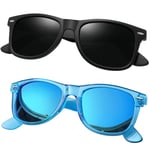 Joopin Lunettes de Soleil Polarisées Homme et Femme Lunette Solaire Polarisante Style Rétro pour Conduire Voyager(Noir+Bleu)