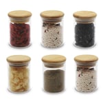 Olsen Home - Spice jar with bamboo lid - 6 Pack - 8 cm height, 5.5 cm diameter