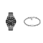 ARMANI EXCHANGE Men's Watch Grey and Bracelet Silver, Stainless Steel, Set