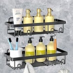 DONGDA Adhésif Etagere Douche Sans Percage, 2 Pièces Étagère de Rangement Douche Noir, Antirouille Support Douche Porte Shampoing Douche Etagere Rangement pour Articles de Salle de Bains