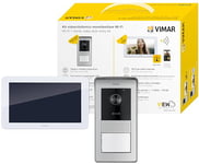 VIMAR K42955 Kit portier-vidéo en saillie contenant: portier-vidéo Wi-Fi à écran tactile LCD 7" mains libres, platine audio-vidéo RFID 1 bouton, alimentation 40103 avec attaches pour fixation murale