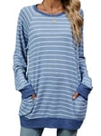 iChunhua Blue and White Striped Jumper Womens Autumn Winter Belly Long Sleeve Loungewear Long Tops To Wear With Leggings Light Blue L