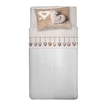 PENSIERI DELICATI Parure de lit Simple, Flanelle 100% Coton Chaud et Doux, Parure de lit 1 Place 90 x 200 cm, avec Drap Plat, Dessus et 1 taie d'oreiller, fabriquée en Italie, cœur Suspendu Beige