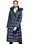 Orolay Doudoune Longue pour Femme de Fourrure à Capuche et Manches Raglan Manteau Marine XXL