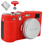 Soft Silicone Armor Skin Rubber Protective Camera Case For Fuji Fujifilm X100V + Shutter Release Button (RED)