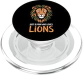 Visage de lion drôle Meme Lions Citations Just A Man Who Loves Lions PopSockets PopGrip pour MagSafe