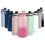 BOZ Gourde Isotherme En Acier Inoxydable 1L, Sans BPA, Isolation Sous Vide | Gourde Inox Avec Couvercle Anti Germe, Bouteille d'Eau 1 Litre pour Bureau, Sport, Voiture, Randonnée, Gym (Dégradé Rose)