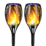 Lumières Solaire Flammes, Torche Solaire Flammes de Jardin LED Lampes Extérieur avec Dancing Flames Décor pour Jardin Patio Cour Pathway Piscine, Étanche IP65 (2 Pack 96LED Réverbères)