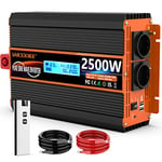 Convertisseur 12V 220V Pur Sinus 2500w/5000w Onduleur Transformateur Onde Sinusoïdale Pure avec Télécommande & écran LCD & 1 Prises EU & 2 Ports USB 3,4 A & Port de Type C pour RV Voiture de Camion