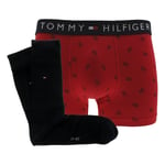 Coffret boxer et chaussettes Tommy Hilfiger en coton stretch rouge et bleu marine