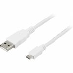 USB 2.0 kabel Typ A ha - Typ Micro B ha, 5-pin, för laddning/dataöverföring till mobiltelefoner/PDA,2m, Vit