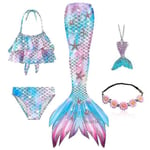 5 st/ set Flickor Mermaid Tail Baddräkt Barn Mermaid Ariel Cosplay Kostym Fantasy Beach Bikini Set 4 130