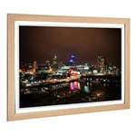 Big Box Art Framed Print of Melbourne at Night Skyline Australia 2 Design | Wall Art Picture | Home Decor for Kitchen, Living Room, Bedroom, Hallway, Oak, A2 / 24.5x18 Inch / 62x45cm