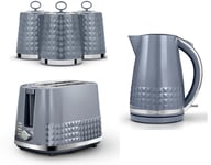 Tower Solitaire Kettle, 2 Slice Toaster & Canisters Kitchen Set (Grey)