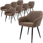 Ml-design - Lot de 8 Chaises de Salle à Manger avec Accoudoirs et Dossier, Marron, Revêtement en Simili, Pieds en Métal Noir, Chaise de Cuisine,