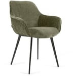 Chaise Amira en chenille vert foncé et pieds en métal peint noir - Kave Home