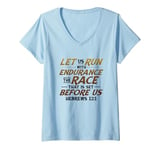 Womens Let Us Run With Endurance The Race Marathon Running V-Neck T-Shirt