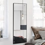 KIAYACI Full Length Floor Mirror with Stand 47"x16" Large Wall Mounted Full Body Mirror Horizontal/Vertical Bedroom Mirror Dressing Mirror Aluminum Alloy Frame Black